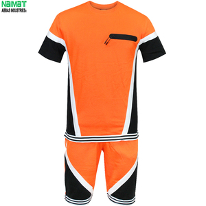 Men's Sporty Color Blocked <b>Shorts</b> Set Orange Black White Quick Dry <b>Polyester</b> Bermuda With Pocket Elastic Waist - Product Image 1