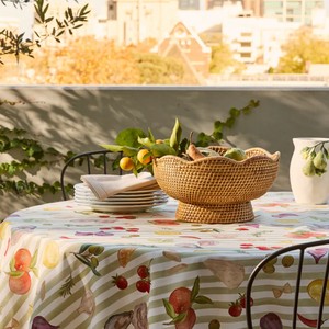 Grand saladier décoratif en rotin festonné, panier à fruits sur pied pour cuisine et salle à manger, fabriqué au Vietnam - Product Image 3