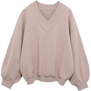Sudadera con Capucha Extra Grande para Mujer, Color Beige Claro, Cuello en V, Manga Larga, Informal, Holgada, para Uso Diario en Invierno - Product Image 1
