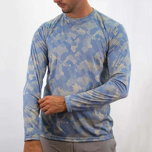 Chemise de performance respirante à manches longues pour homme en coton/fibre de bambou, col rond, séchage rapide, tricotée, coupe classique, impression numérique - Product Image 2