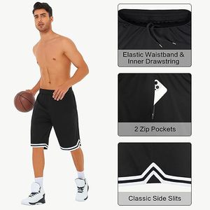 Shorts de basket-ball noirs pour hommes, 100% coton, toile unie, séchage rapide, taille à cordon de serrage, style sportif, longueur bermuda, bande latérale - Product Image 3