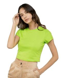 Women's Cropped <b>Raglan</b> Sleeve T-Shirt Solid Color Crew Neck Short Sleeve Casual Spring Summer Knitted Cotton <b>Top</b> - Product Image 1
