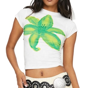 Camiseta Corta de Estilo Vintage para Mujer, Corte Ajustado, Algodón, Manga Corta, Estilo Casual Urbano, Estética Y2K - Product Image 1