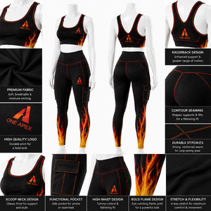 Ensemble de yoga pour femme imprimé flamme : Leggings taille haute avec poches et brassière de sport – Tenue de fitness - Product Image 4