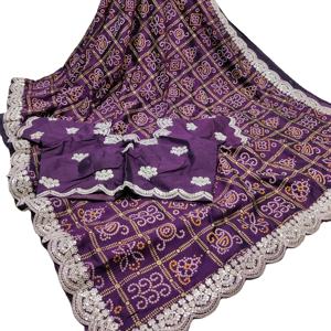Nuevo trabajo de secuencia de Jari impreso y codificado de Bandhani Bhanej en la frontera para mujeres Sari de seda de fiesta Formal - Product Image 1