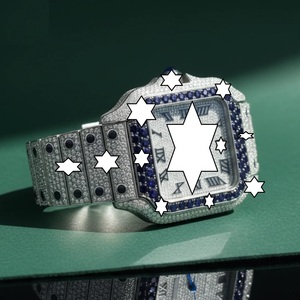 Nouvelle conception, montre mécanique de luxe faite à la main en acier inoxydable, boîtier carré, verre saphir, analogique, fermoir à bouton-poussoir, moissanite bleue - Product Image 5