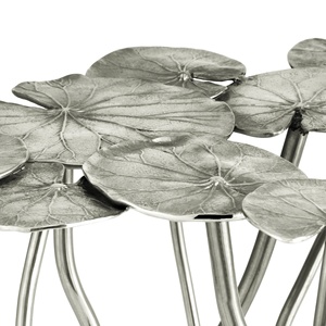 Mesa Tapizada de Lujo Saleem International 2026 con Base Decorativa de Hojas de Ginkgo en Metal Dorado para Entrada o Dormitorio - Product Image 4