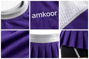 ชุดเชียร์ลีดเดอร์แขนยาวสีม่วงขาวสำหรับผู้หญิง ยี่ห้อ Amkoor พร้อมกระโปรงจีบ ระบายอากาศได้ดี ผลิตจากผ้าโพลีเอสเตอร์พิมพ์ลายดิจิทัล ชุดกีฬา - Product Image 5
