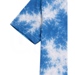 Camiseta de Manga Corta con Cuello Redondo y Estampado Tie-Dye para Hombre, Informal, Tejida, con Patrón Azul y Blanco, Corte Regular, 100% Algodón - Product Image 4