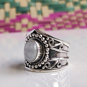 แหวนมูนสโตนเงินแท้ 925 ทำมือ แหวนยูนิเซ็กซ์ เครื่องประดับ - Product Image 3