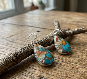Oyster Copper Turquoise Teardrop <b>Dangle</b> <b>Earrings</b> 925 Sterling <b>Silver</b> Rose & Yellow Gold Plated Handmade Mosaic Gemstone Jewelry - Product Image 5