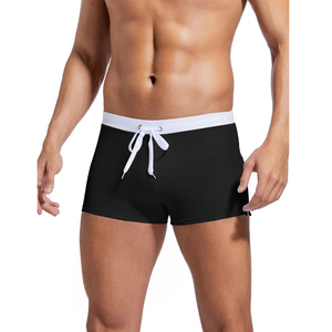 Short de bain noir uni pour homme, taille mi-haute, cordon de serrage, séchage rapide, écologique, respirant, en toile, décontracté, pour la plage en été - Product Image 1