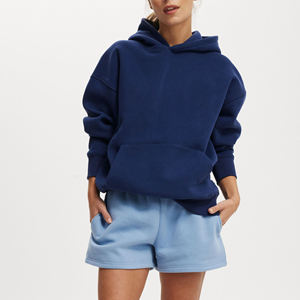 Nouveau sweat à capuche court bleu marine pour femme avec logo orange imprimé, en molleton, manches longues, décontracté, pour l'automne, avec poches - Product Image 2