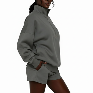 Conjunto de Sudadera con Logotipo Personalizado para Mujer, Conjunto de 2 Piezas, Sudadera con Capucha y Pantalones Cortos, Fabricante - Product Image 3