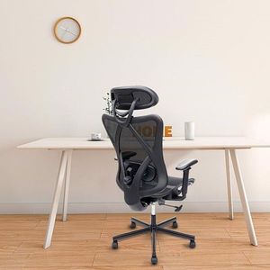 Sedia da Ufficio Regolabile in Rete con Comodo Poggiatesta, Braccioli, Supporto Lombare, Ruote e Funzione di Inclinazione e Regolazione Altezza Schienale - Product Image 3