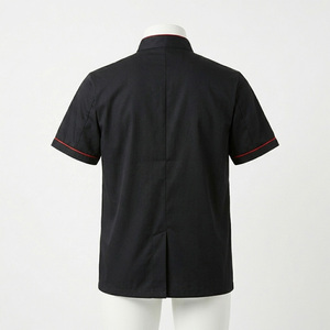 Reddito Black <b>Mandarin</b> <b>Collar</b> Double Breasted Chef <b>Jacket</b> Men Workwear Style Short Sleeve Polyester Solid Color - Product Image 3