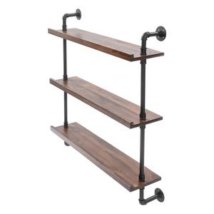 ชั้นวางของติดผนังแบบสามชั้น วัสดุเหล็ก ท่อเหล็ก ชั้นวางลอยแบบคลาสสิก ชั้นวางบาร์ลอย ชั้นวางไวน์ ความจุ 3 ลิตร - Product Image 4