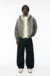 Sweat à capuche unisexe pour homme, coupe courte et oversize, effet délavé à l'acide, avec fermeture éclair, en coton thermique respirant, grammage lourd 500 GSM, doublé, pour l'hiver - Product Image 4