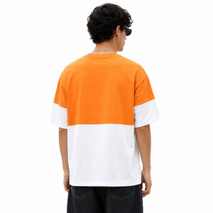 Camiseta Oversize para Hombre, Naranja y Blanca con Contraste, Manga Corta, Cuello Redondo, Diseño con Letras Estampadas, Ajuste Casual, Camiseta con Relieve - Product Image 4