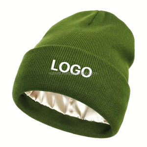 Gorro de satén de invierno con diseño de punto, gorro forrado suave y cálido, estilo callejero para mujeres y hombres, gorros cómodos de moda 2025 - Product Image 1