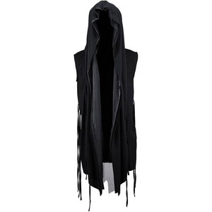 เสื้อคลุมยาวแบบมีฮู้ดสำหรับผู้ชาย แขนกุด ผ้าตาข่าย ตัดเย็บแบบเปิด ทรงเวสต์ สไตล์โกธิค สตรีทแวร์ สีดำ รุ่น 2026 - Product Image 1