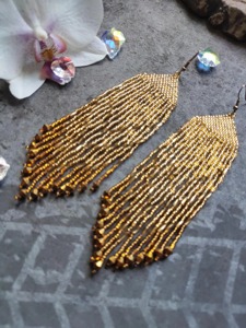 Pendientes de cuentas hechos a mano, pendientes largos de color marrón, pendientes extra largos, pendientes con flecos, pendientes estilo boho, pendientes de cuentas pequeñas - Product Image 1