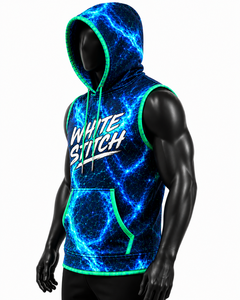Sudadera sin mangas con capucha de mezclilla para hombre White Stitch, con estampado de rayo azul bordado, transpirable, de secado rápido, estilo urbano, corte holgado - Product Image 5