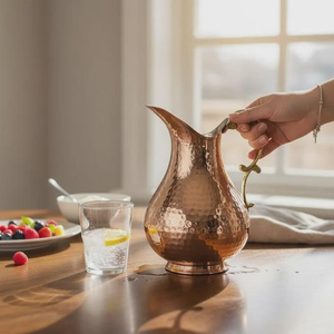 Carafe en cuivre martelé avec poignée en laiton antique, élégant récipient traditionnel pour servir l'eau, idéal pour la maison, l'hôtel et la salle à manger - Product Image 6