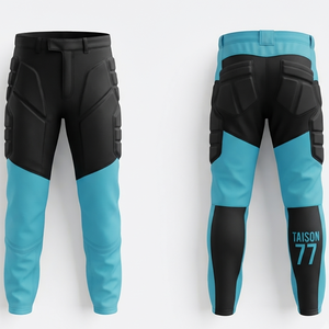 Pantalon de paintball pour hommes, qualité supérieure, 280 GSM, polyester/nylon, noir cyan, panneaux rembourrés renforcés, logo personnalisé par transfert thermique, imperméable - Product Image 1