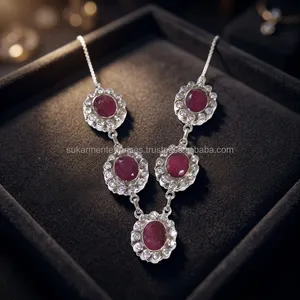 Collier en argent sterling 925 avec quartz rouge, bijoux ethniques indiens faits à la main, pierre précieuse naturelle, collier à chaîne tendance pour femmes - Product Image 4
