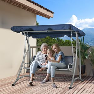 Dondolo da Esterno a 3 Posti con Cuscini Impermeabili, Panchina Regolabile per Patio e Portico, con Tettuccio per Giardino e Bordo Piscina, Colore Blu - Product Image 2