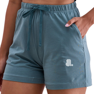 Shorts Casuales de Algodón para Mujer, Cintura Alta, Cierre de Botones, Color Sólido, con Bolsillos, Corte Regular, Azul Claro Lavado, con Logotipo - Product Image 6