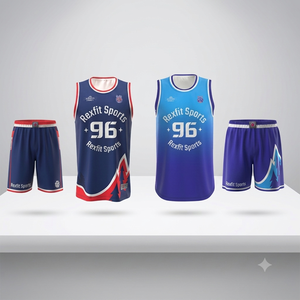 Ensemble de maillots de basket-ball personnalisés Rexfit Sports, sublimés, sans manches, unisexe, adulte, toutes saisons, design avec numéros d'équipe - Product Image 1