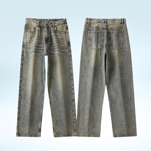 Vaqueros vintage de pierna ancha para hombre, de mezclilla lavada a la piedra, corte holgado, cintura alta, estilo casual urbano, estilo otoñal - Product Image 4