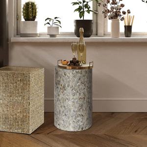 Isometric Cube Pattern Shell Inlaid Stools Mother of Pearl Natural Shell <b>Mosaic</b> Nightstand For Home Interior Styling Design - Product Image 4