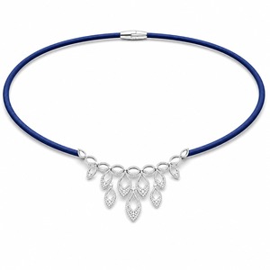 Pendentif collier en or blanc 18 carats avec pavé de diamants en cascade multi-feuilles, cordon coloré, certifié IGI, diamants de laboratoire de luxe - Product Image 2