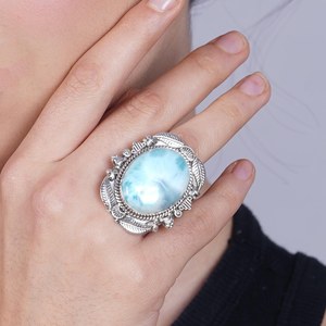 Anillo de Plata Larimar, Anillo de Plata de Ley 925, Plata de Ley 925 Sólida - Product Image 3