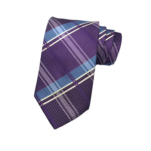 Cravate de luxe à carreaux violets pour hommes |   Collection d'accessoires de cravate de créateur en jacquard tissé de qualité supérieure pour occasions formelles, mariages et fêtes - Product Image 3