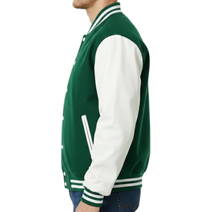 แจ็คเก็ตวาร์ซิตี้แบบกำหนดเองสำหรับผู้ชาย ผ้าขนสัตว์ผสม แขนหนัง ปักโลโก้ แจ็คเก็ตเบสบอลแบบ Letterman ขายส่งจำนวนมาก - Product Image 3