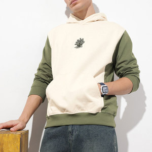 Men's Hooded Raglan Sleeve Sweatshirt Embroidered <b>Tree</b> Logo Cream Green Cotton French Terry Casual Autumn Wear Hooded - Product Image 4