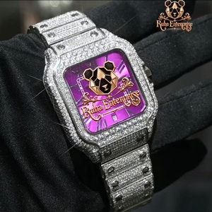 Elegant Luxury Moissanite Diamond <b>Watch</b> with Square Case Sapphire <b>Crystal</b> Sculpted Lugs Stainless Steel Band and Sector Dial - Product Image 6