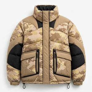 <b>Mens</b> Desert <b>Camo</b> Puffer Jacket Quilted Winter <b>Coat</b> Beige Brown Insulated Full Zip Utility Pocket Outdoor Fashion Jacket - Product Image 2