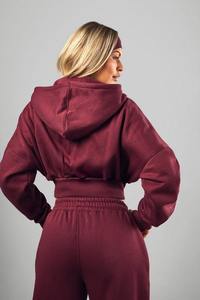 Conjunto de 2 piezas de invierno para mujer: Top corto liso y sudadera con capucha de forro polar grueso, estilo jogger, con logo frontal personalizado, estilo streetwear y corte holgado - Product Image 4