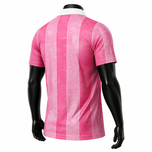 Maillot de football personnalisé pour homme, rose rayé, sublimé, manches courtes, col rond, polyester respirant, coupe athlétique, 160g - Product Image 5