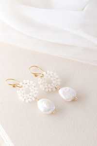 Pendientes de Aro con Perlas Barrocas y Cristales Blancos, Joyería Romántica para Novia, Plata de Ley 925, Chapado en Oro de 14K - Product Image 3