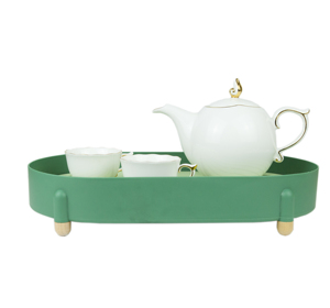 Bandejas Decorativas Ovaladas de Plástico con Diseño Geométrico Moderno, Juego de 2 Piezas Multifuncional para Mesa de Centro, para Servir Bebidas y Frutas - Product Image 3