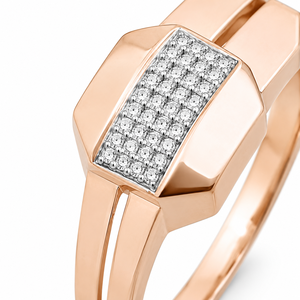 18K Rose <b>Gold</b> Diamond Geometric Signet <b>Ring</b> for Men High Polish Contemporary Luxury Wedding Party Daily Wear Gift Fine Jewelry R - Product Image 3