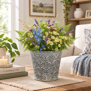 Rustic <b>Zinc</b> Alloy <b>Planter</b> Vase with Fan Pattern Wildflower Arrangement Tabletop Décor Handmade for Home Hotel Decor - Product Image 2