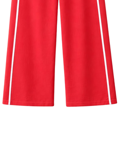Custom Women Wide Leg Sweatpants Red Side Stripe High Waist Loose Fit Casual Track Pants <b>Elastic</b> Drawstring Lounge Wear OEM - Product Image 6