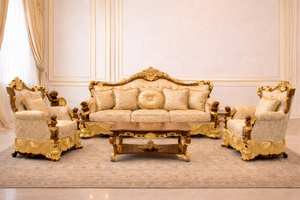 Muebles Clásicos Tallados de Estilo Barroco para Sala de Estar, Juego de Sofás de Madera de Teca Estilo Palacio, Compra de Muebles Personalizados para Sala de Estar, EE. UU. - Product Image 4